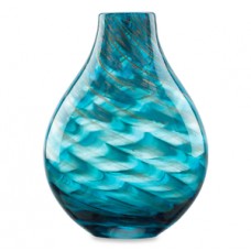 11-Inch Glass Vase in Blue - Seaview Swirl bottle vessel,Crafted of art glass 600210141281  192595709681